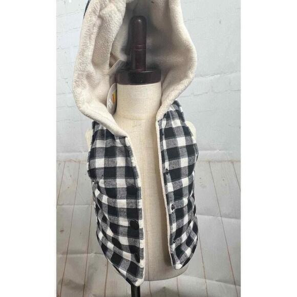 Baby B.Boutique Winter Vest Plaid White/Black Button Up Hooded Coat One Size NWT - Picture 1 of 5